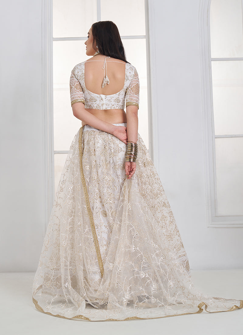 Buy Off White Threadwork Lehenga Choli in USA