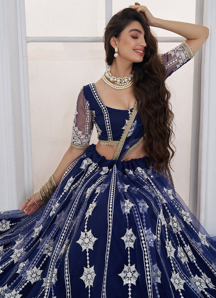 Shop Dark Blue Lehenga Choli At Hatkay