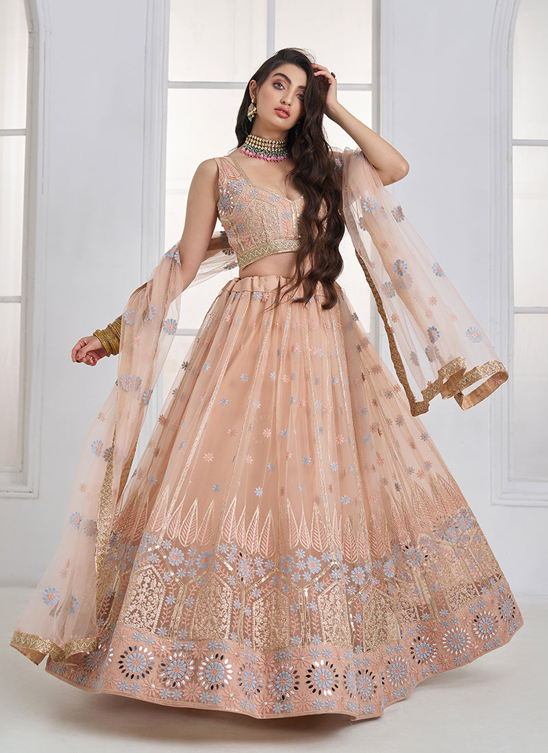 Shop Peach Embroidery Lehenga Choli In UK