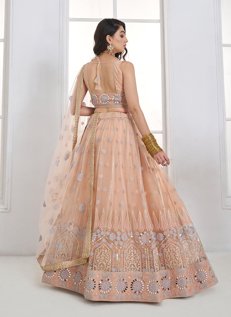 Buy Peach Embroidery Lehenga Choli In USA