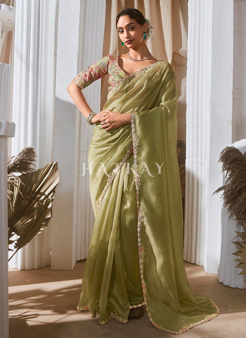 Green Party Wear Saree