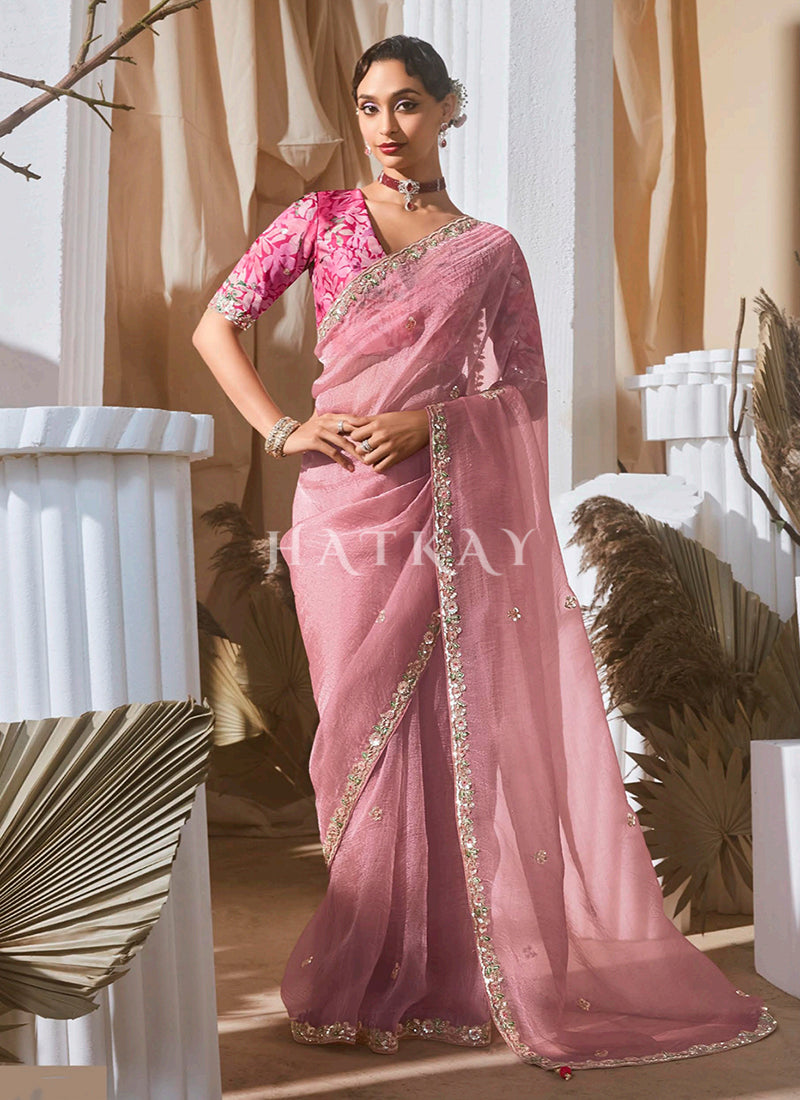 Pink Party Wear Saree 