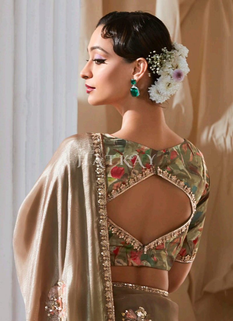 Buy Peach Green Ombré Designer Saree