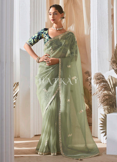 Green Party Wear Saree