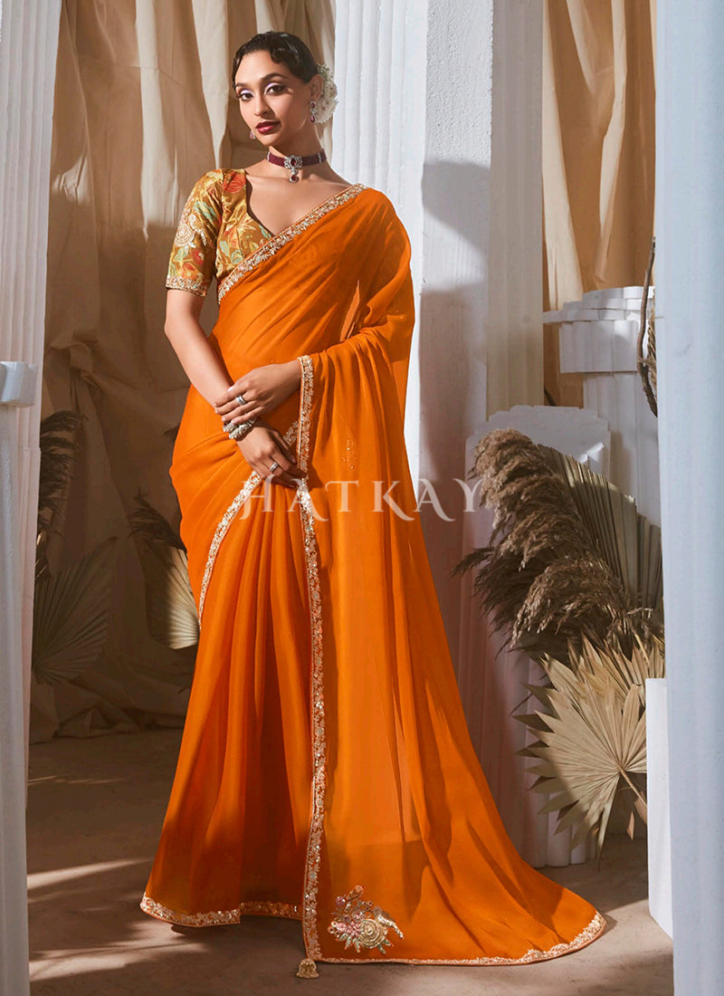 Orange Party Wear Saree