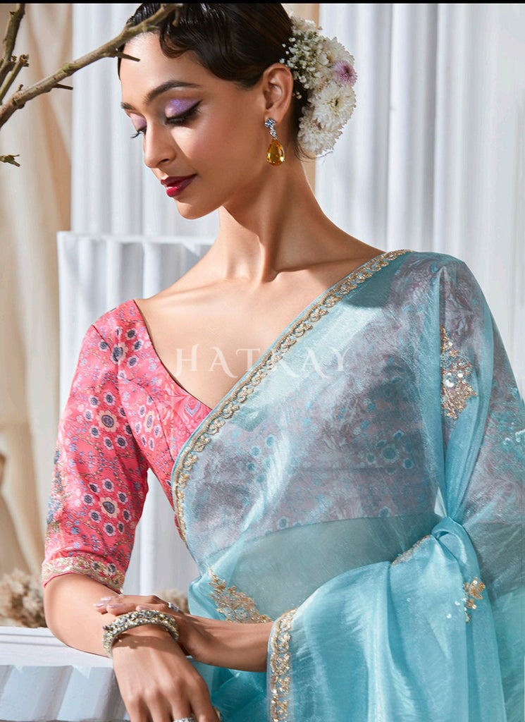 Buy Sky Blue Silk Sari