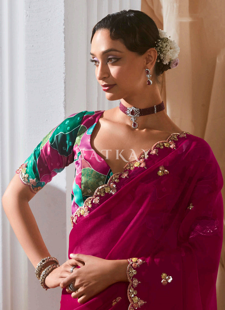 Buy Magenta Wedding Wear Sari