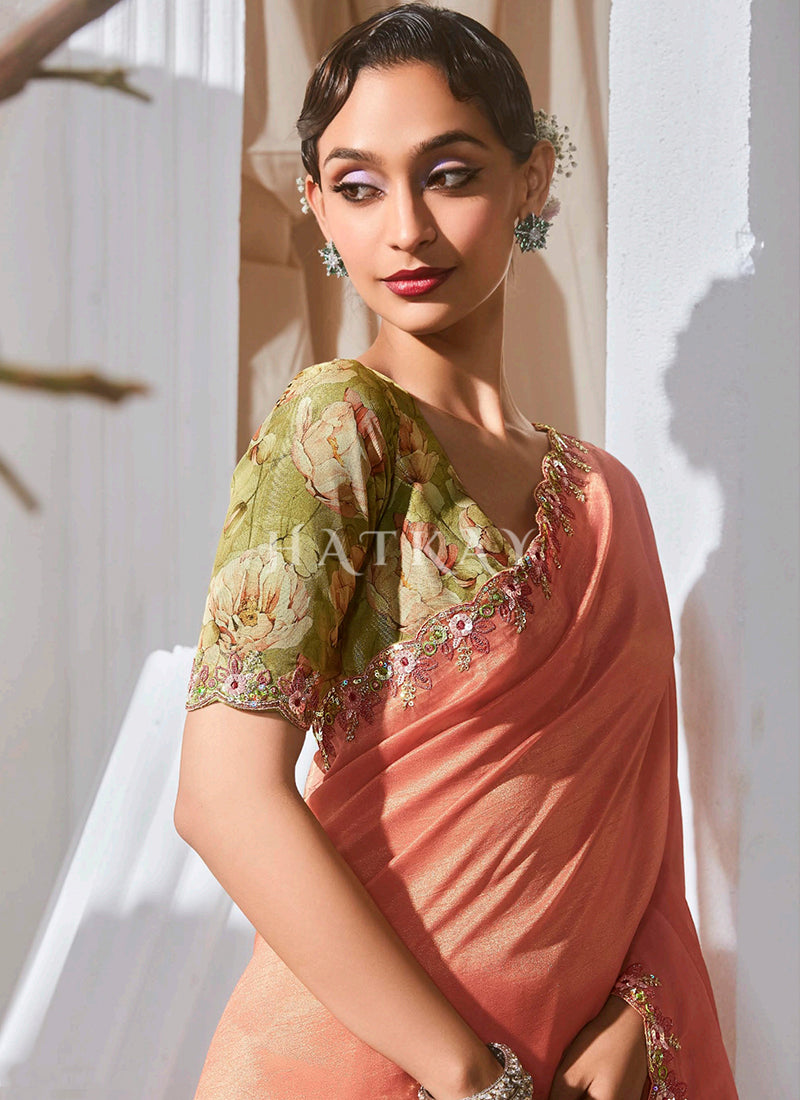 Buy Peach Party Wear Saree In Australia