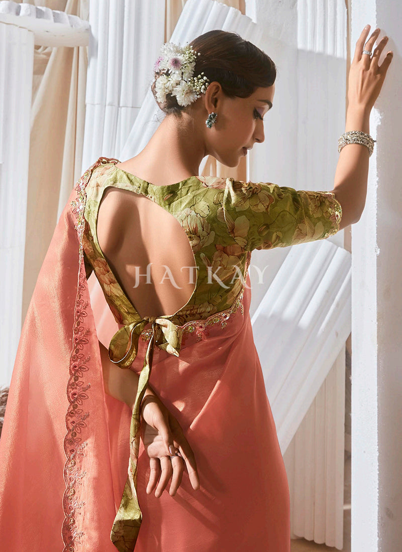 Shop Peach Colour Saree for Women Online At Hatkay