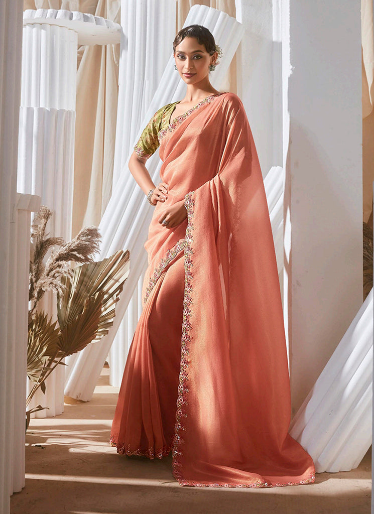 Peach Party Wear Saree