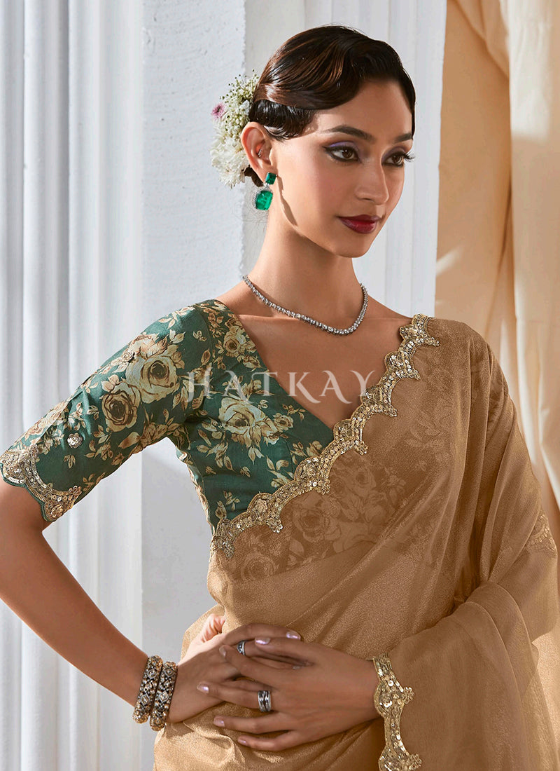 Buy Beige Designer Saree