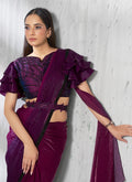 Buy Wine Designer Party Wear Sari In USA