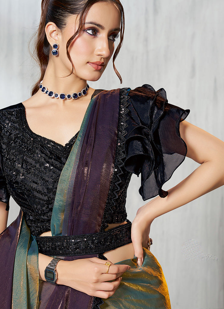 Buy Purple Ombré Party Wear Sari In UK