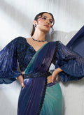 Buy Navy Blue Party Wear Sari In USA