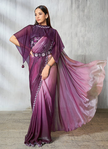 Magenta Designer Embroidered Party Wear Saree