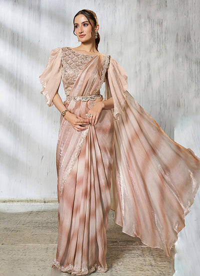 Shop Peach Designer Party Wear Saree