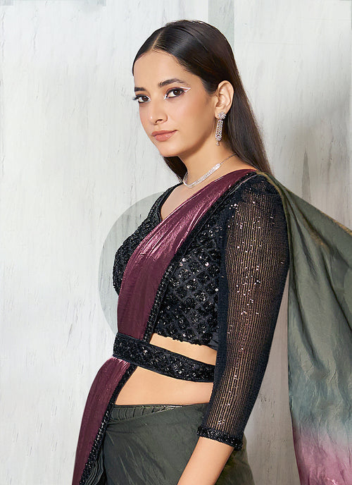 Buy Plum And Grey Sari Online