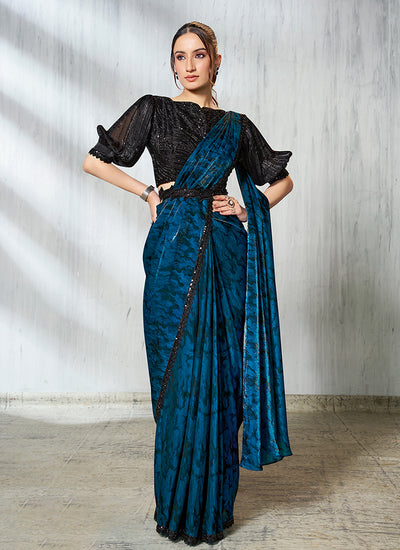 Shop Royal Blue Designer Party Wear Saree