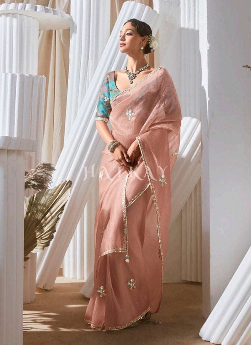 Buy Peach Bollywood Sari