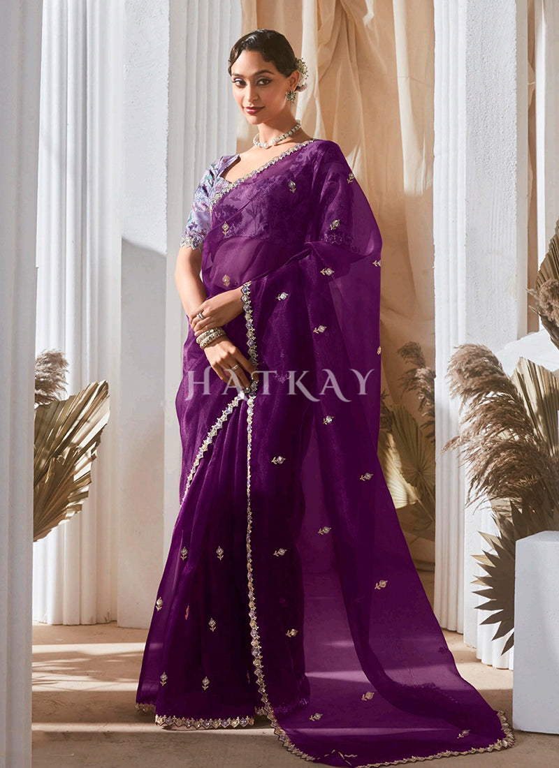 Purple Party Wear Saree