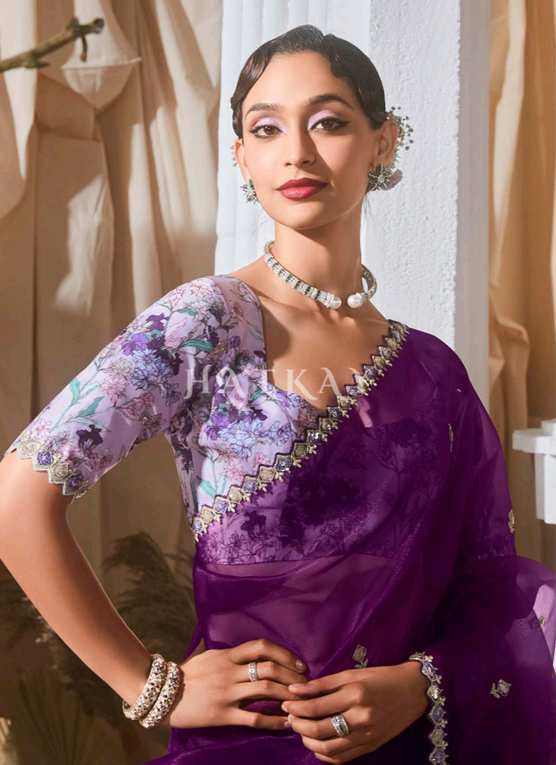 Buy Purple Embroidered Sarees
