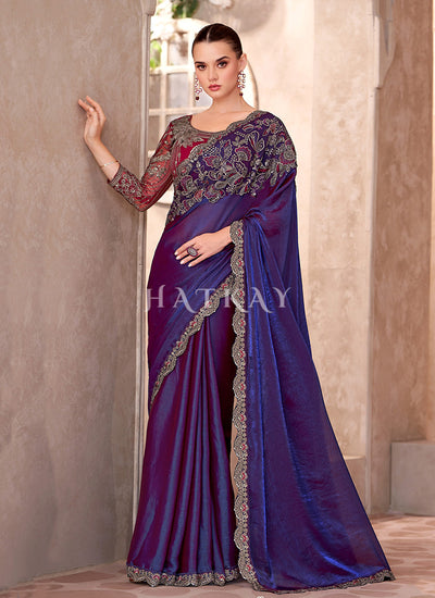 Royal Blue Red Wedding Saree