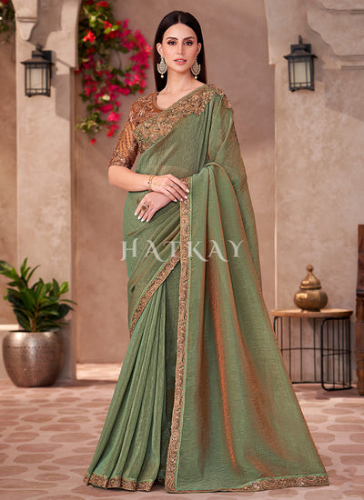Green And Brown Saree