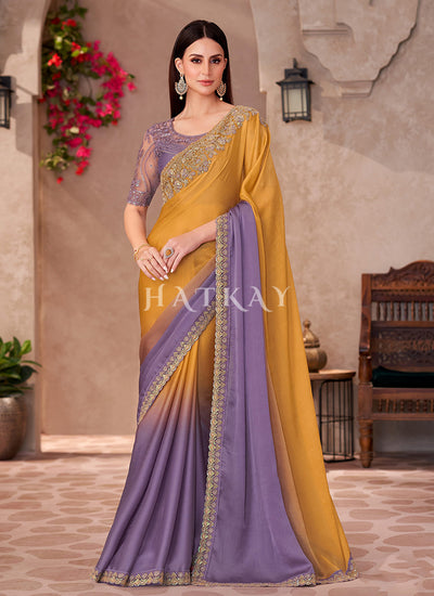 Yellow And Purple Wedding Saree 
