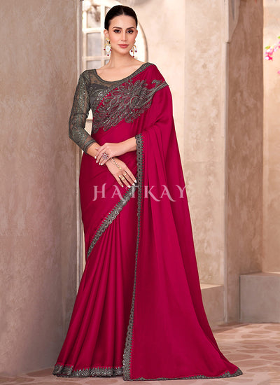 Red And Grey Wedding Saree
