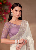 Buy Traditional Off white And Lavender Saree In UAE