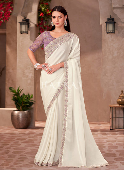 Off white And Lavender Wedding Saree