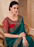 Buy Fancy Turquoise And Red Saree In UK