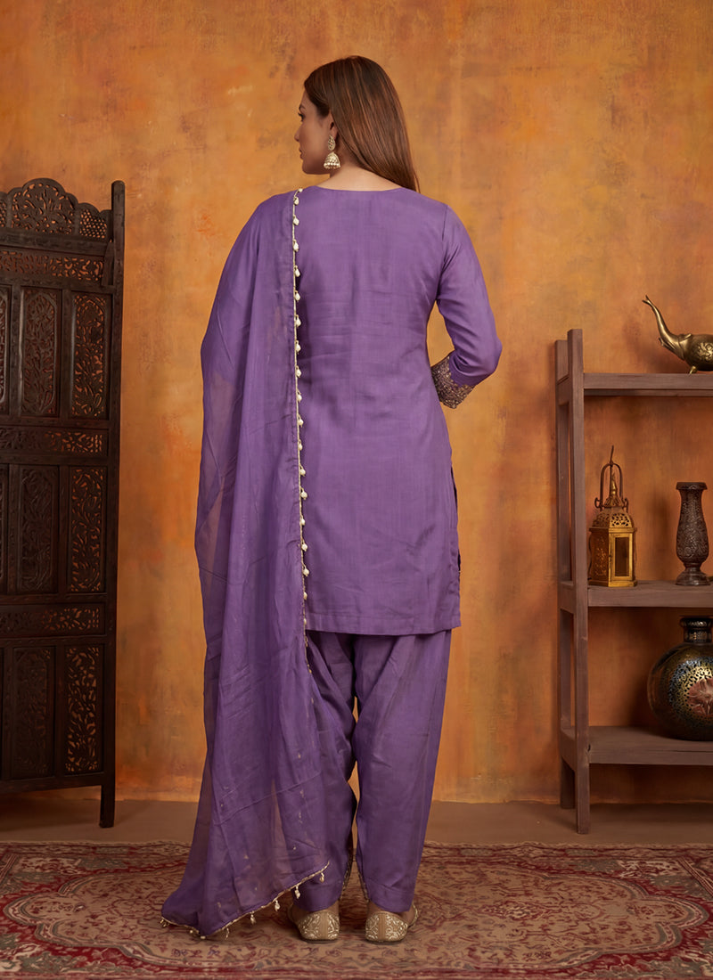 Buy Purple Silk Patiala Suit In USA