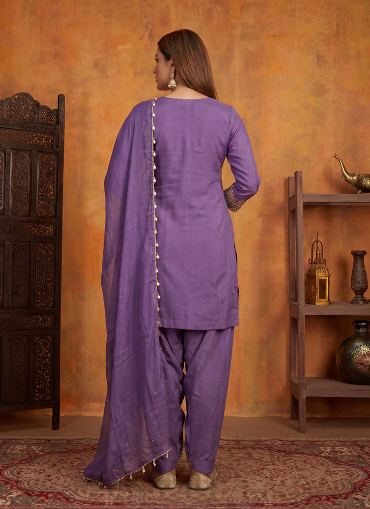 Buy Purple Silk Patiala Suit In USA
