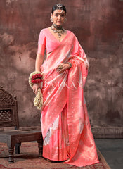 Peach And Cream Silk Saree