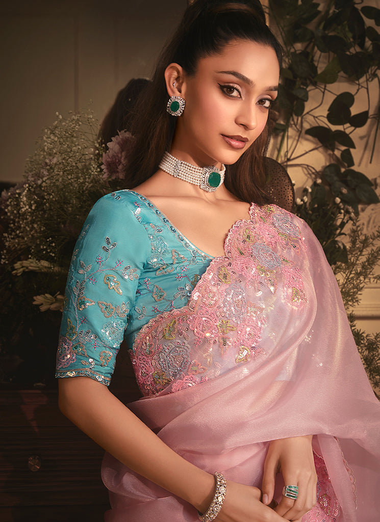 Pink And Firozi Saree Online