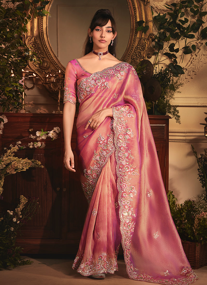 Pink Tissue Silk Saree