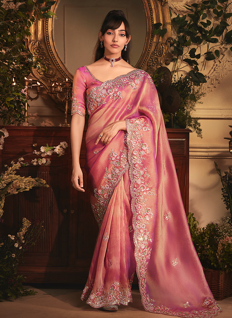 Pink Tissue Silk Saree