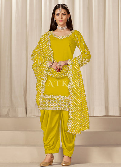 Lemon Yellow Mirror Work Punjabi Patiala Suit