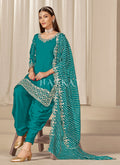 Turquoise Mirror Embroidered Indian Suit USA
