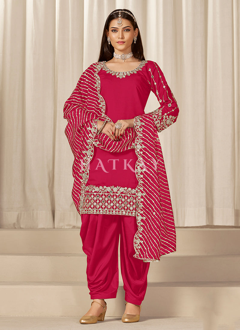 Magenta Pink Mirror Work Punjabi Patiala Suit