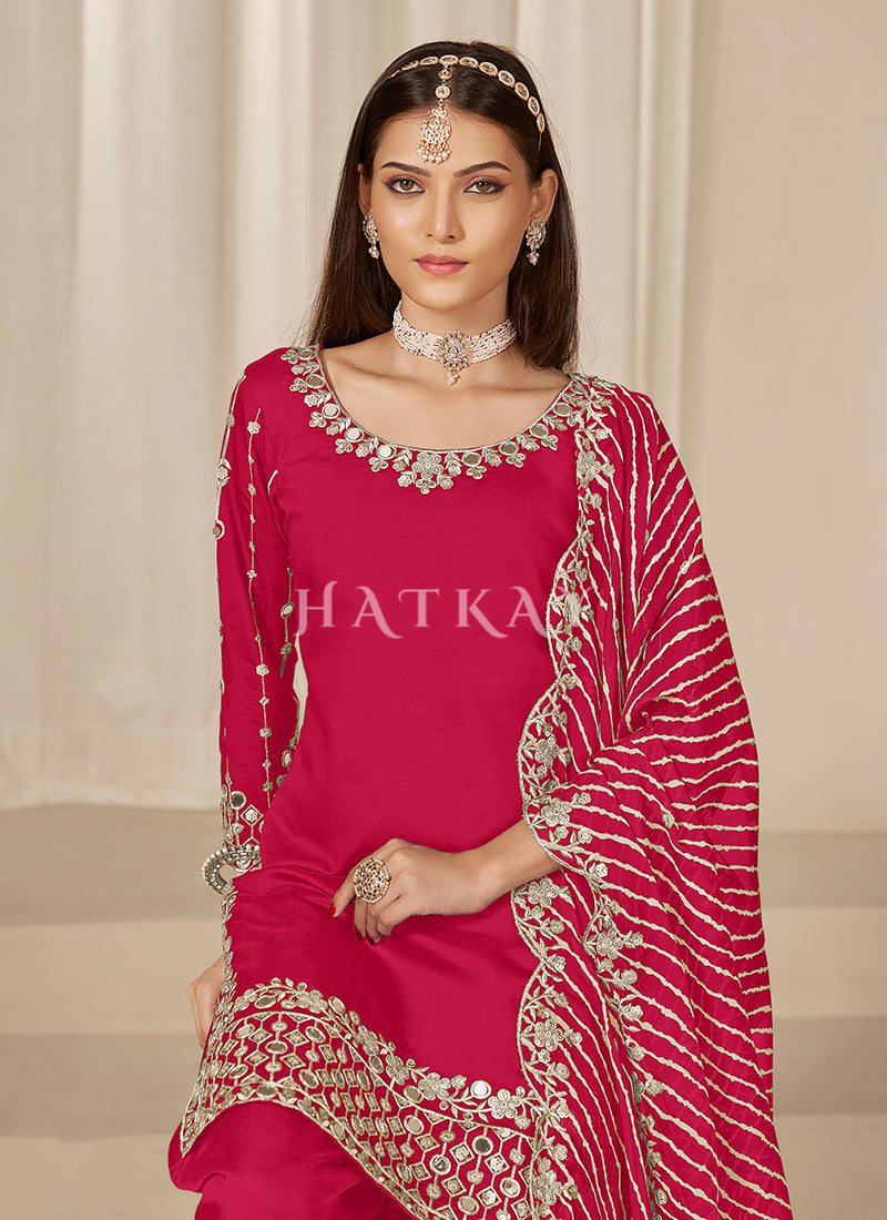Pink Patiala Suit With Mirror Work
