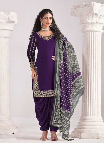 Shop Deep Purple Patiala Style Punjabi Suit