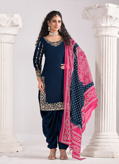Shop Royal Blue Patiala Style Punjabi Suit