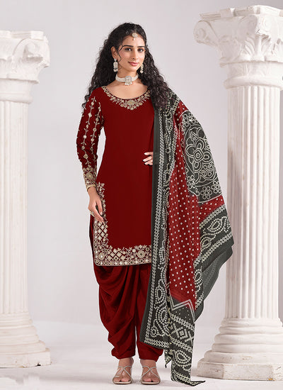 Shop Deep Red Patiala Style Punjabi Suit