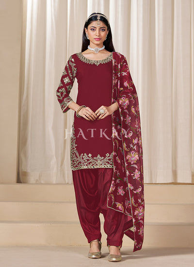 Red Embroidered Punjabi Salwar Suit