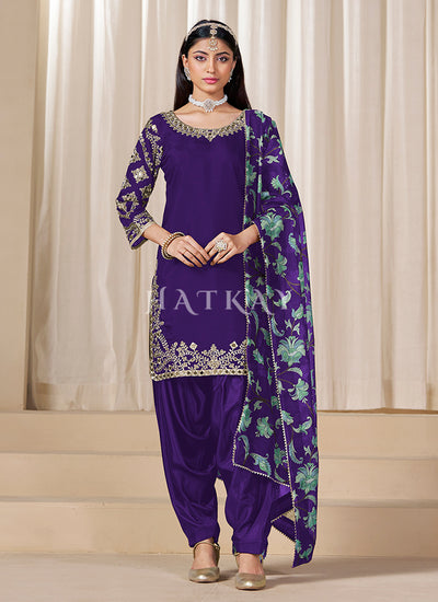 Purple Embroidered Punjabi Salwar Suit