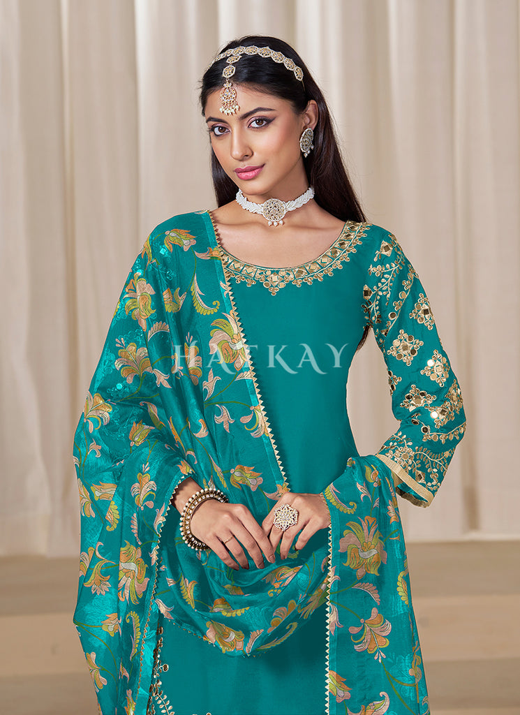 Buy Turquoise Embroidered Punjabi Salwar Suit Online