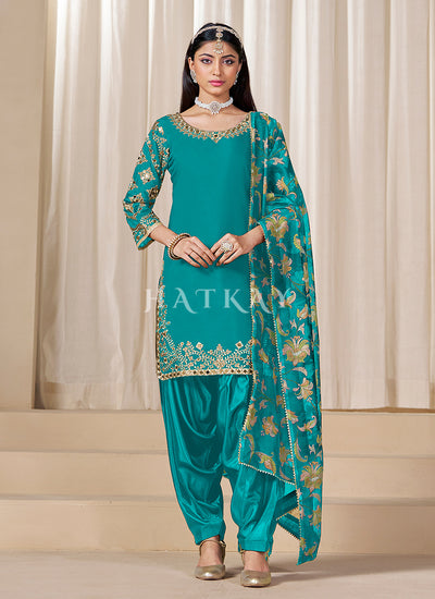 Turquoise Embroidered Punjabi Salwar Suit