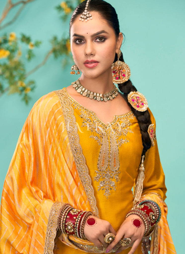 Buy Yellow Dhoti Style Punjabi Suit Hatkay – - Main Image